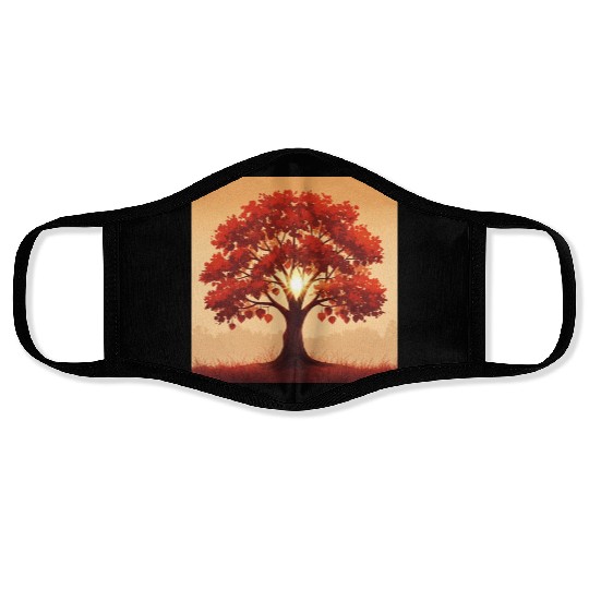 Vibrant Autumn Tree Art Face Masks