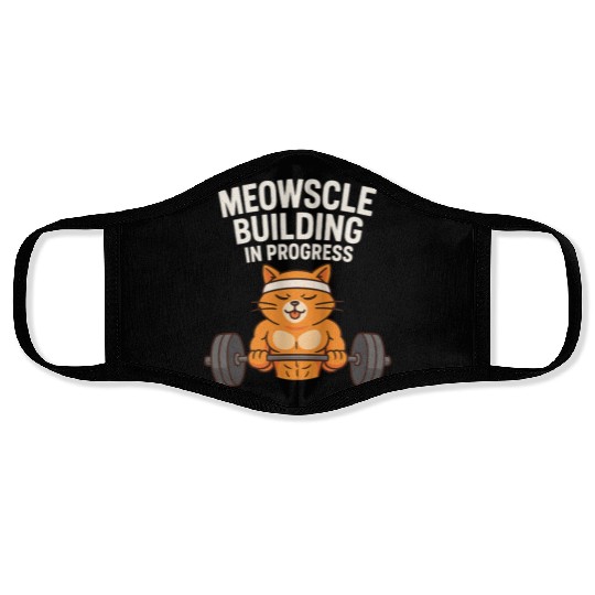 Meowscle Building Cat Funny Gym Workout Fitness Face Masks