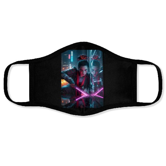 Cyberpunk Samurai Girl Face Masks