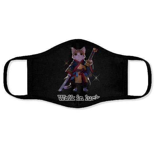 Samurai Cat Illustration for Apparel Face Masks
