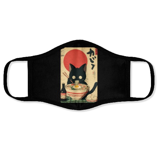 Ramen Cat Retro Poster Face Masks