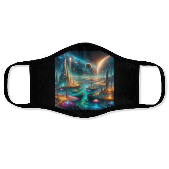 Futuristic Alien Landscape Design Fantasy Sci-Fi Face Masks