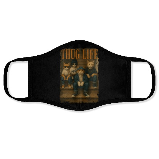 Thug Life Cats Funny Gangsta Street Style Face Masks