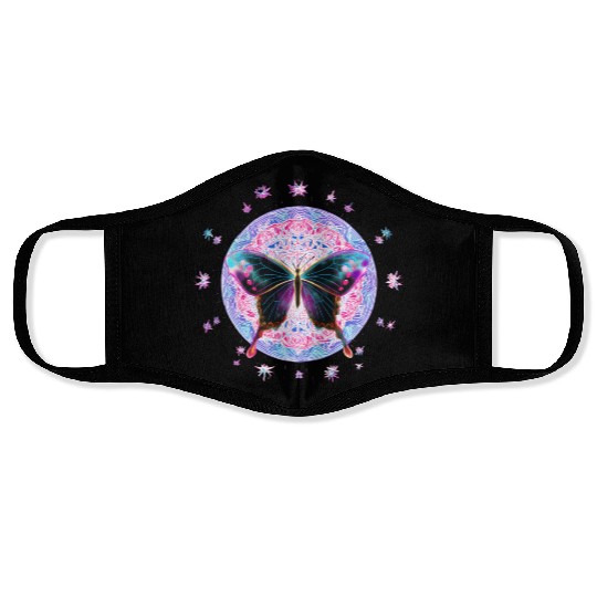 Mystical Butterfly Mandala Design Face Masks