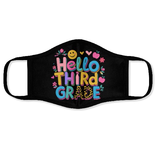back-to-school-Colorful Hello Third Grade Design Face Masks