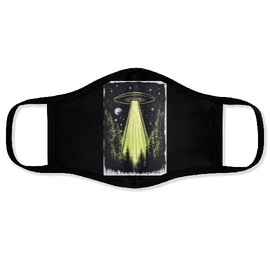 UFO in the Midnight Pines Face Masks