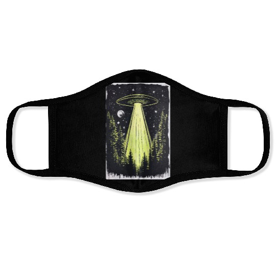 UFO in the Midnight Pines Face Masks