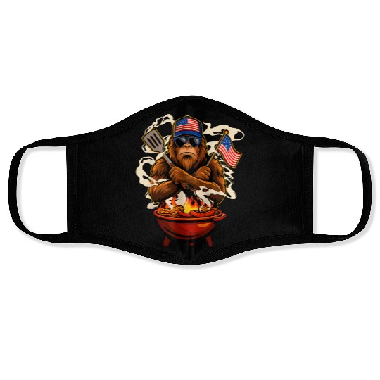 Patriotic BBQ Gorilla Illustration Face Masks