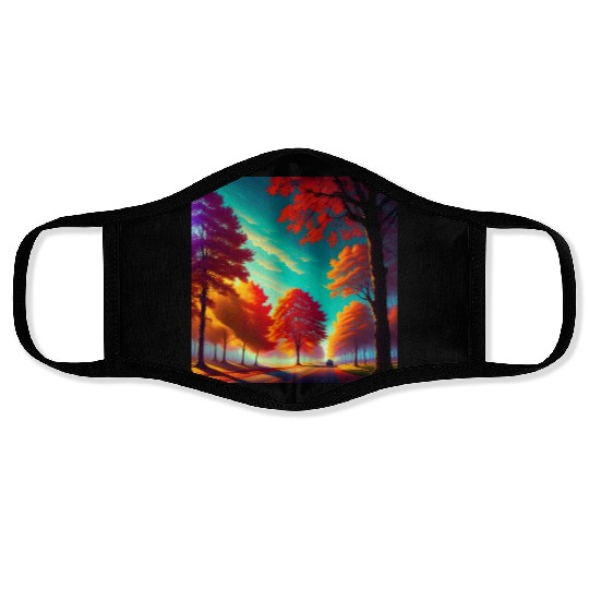Vivid Autumn Tree Landscape Face Masks