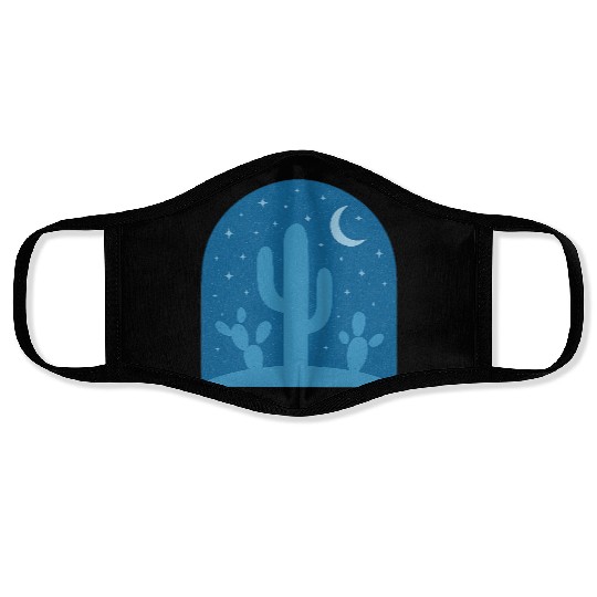Night Desert Cactus Silhouette Design Face Masks