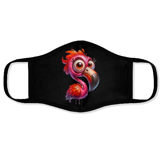 Whimsical Pink Flamingo Cartoon Style Face Masks