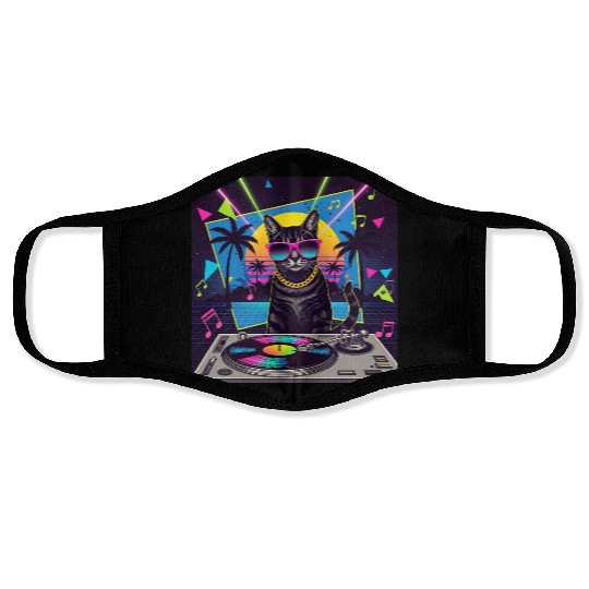 80s Retro Cat DJ Face Masks