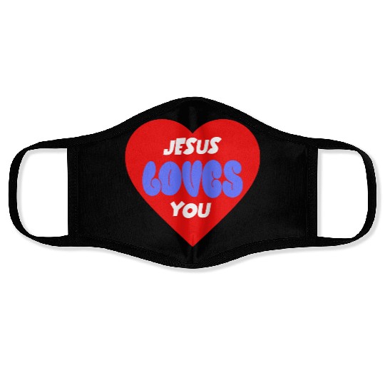 Jesus Loves You Heart Design Face Masks