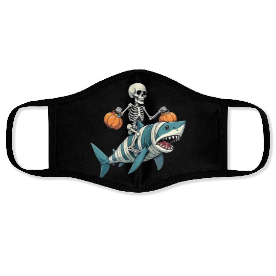 Skeleton Riding Shark Mummy Funny Halloween Face Masks