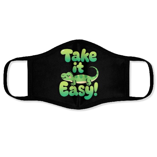Relaxed Green Lizard – Take it Easy Cartoon Design Face Masks