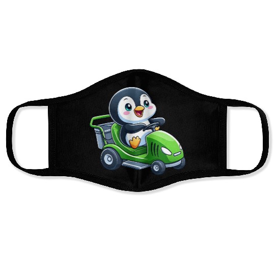 Cute penguin lawnmower gardening landscaper Face Masks