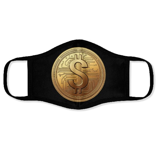 Golden Bitcoin Design Face Masks