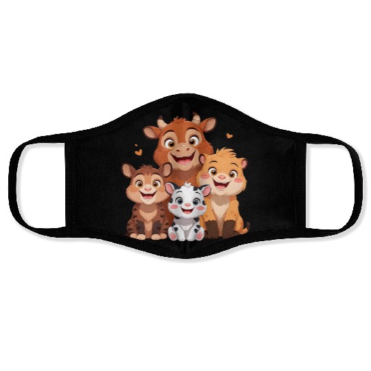 "Cute Farm Animal Friends – Cartoon Cow, Tiger, Li Face Masks