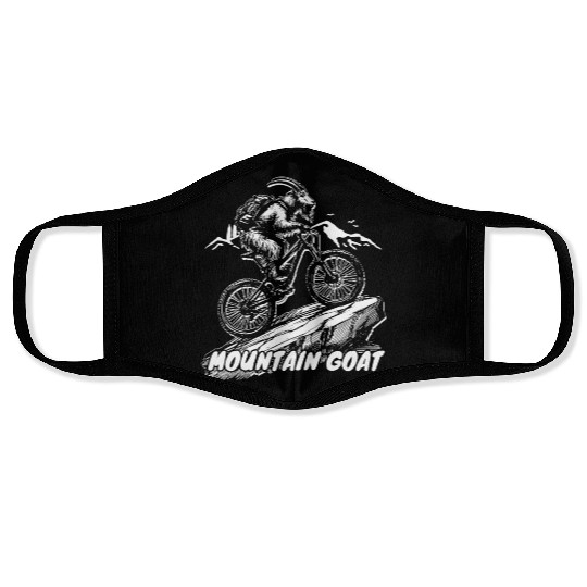 Mountain Goat on Bike Face Masks