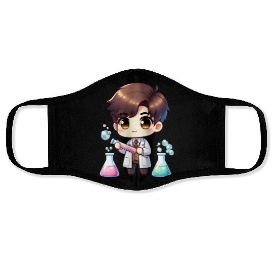 Cute Scientist Chibi Illustration Face Masks