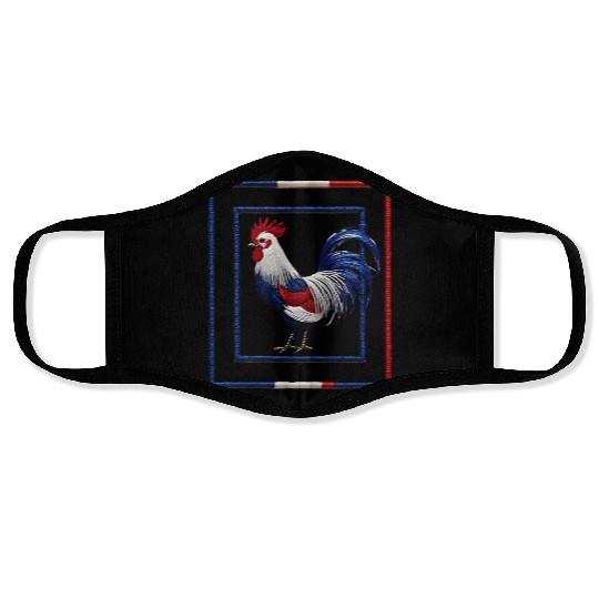 French Rooster Blue White Red National Flag Design Face Masks