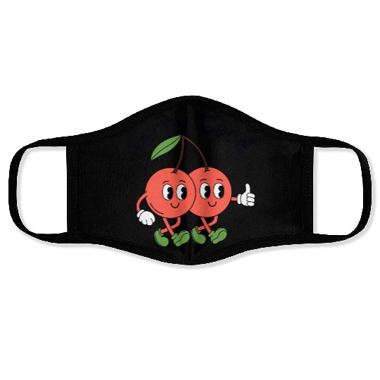 Playful Cherry Duo Illustration Face Masks