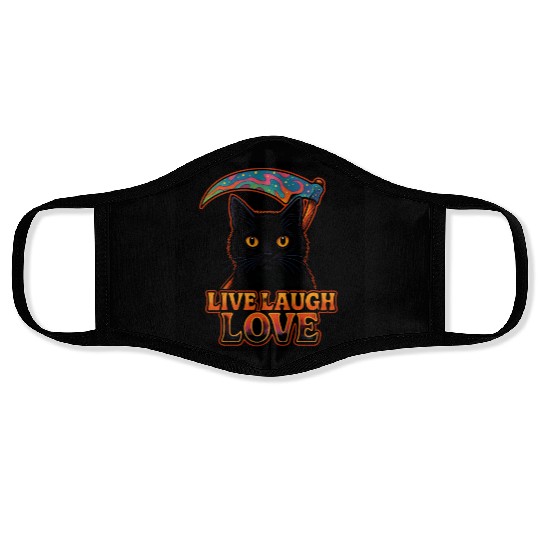 Black Cat Psychedelic Live Laugh Love Face Masks