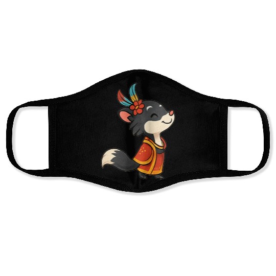 Whimsical Fox Samurai Illustration Face Masks