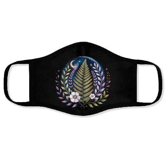 Celestial Fern and Floral Moon Design Face Masks