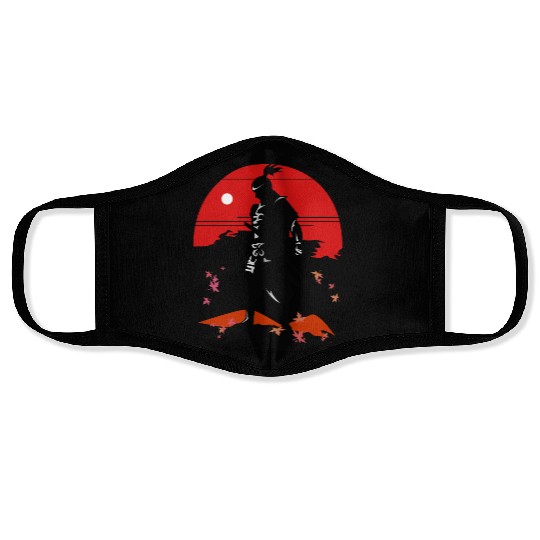 Revered Samurai in Sunset Landscape Face Masks