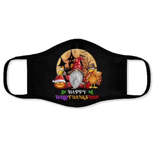 Happy Hallothanksmas Halloween Thanksgiving Xmas Face Masks