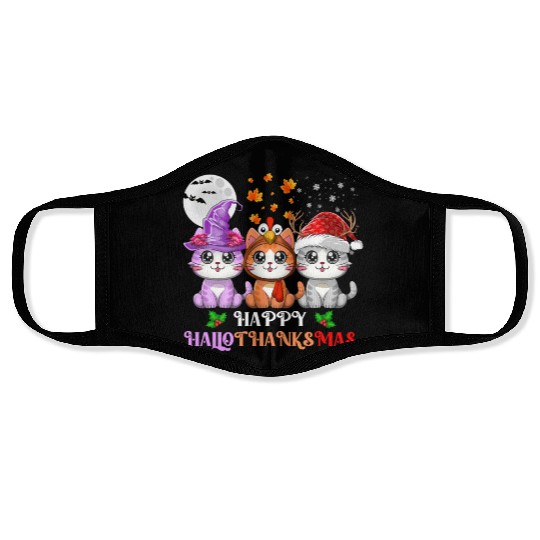 Happy HalloThanksMas Cute Cats Lover Face Masks