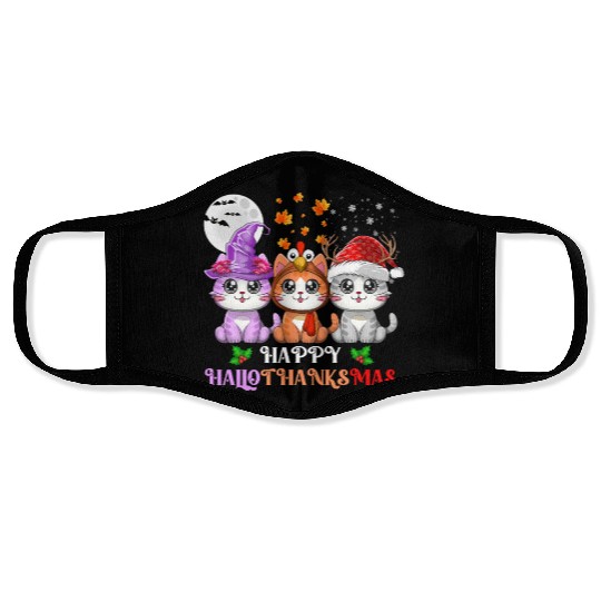 Happy HalloThanksMas Cute Cats Lover Face Masks