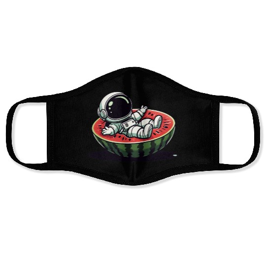 Playful Astronaut on Watermelon Slice Face Masks