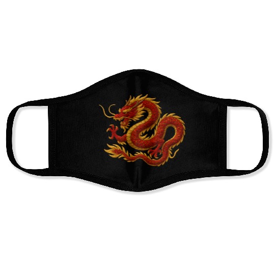 Elegant Red and Gold Dragon Design Face Masks