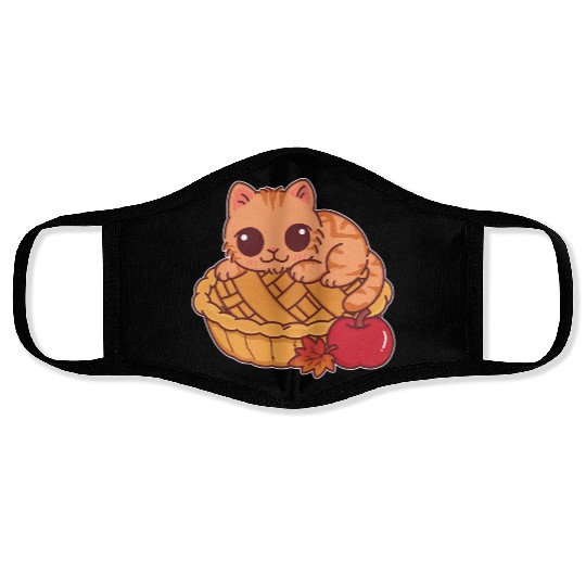 Kawaii Cat on Autumn Apple Pie Face Masks