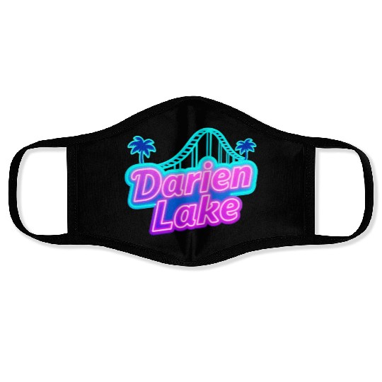 Neon Daren Lake Sign with Roller Coaster and Palms Face Masks