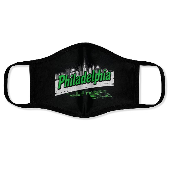 Philadelphia Skyline Neon Design Face Masks