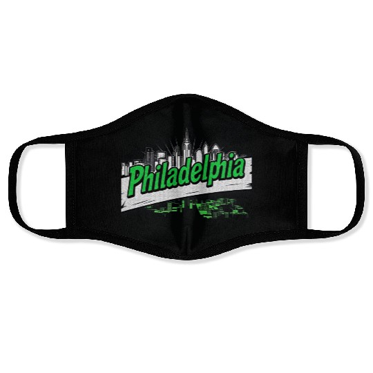 Philadelphia Skyline Neon Design Face Masks