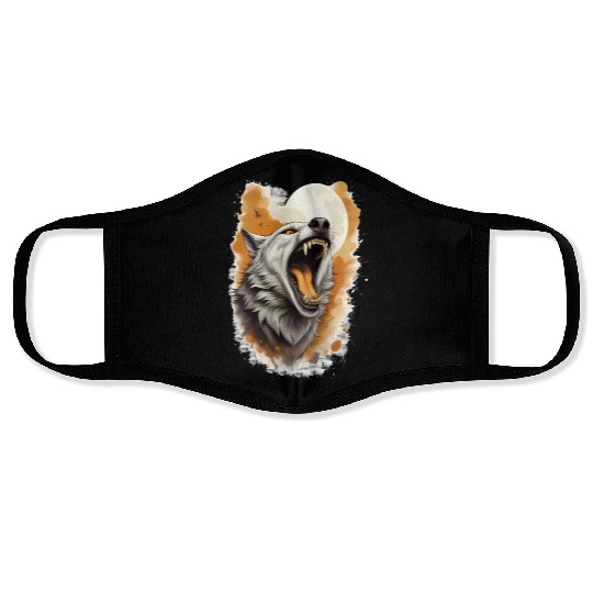 Howling Wolf Under Full Moon Face Masks