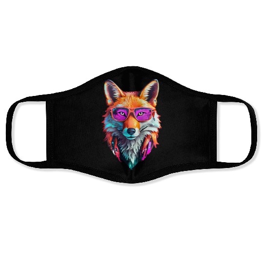 Vibrant Fox with Sunglasses Design Face Masks