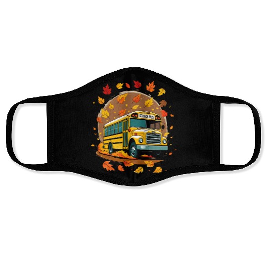 back-to-school -Autumn School Bus Adventure  Face Masks