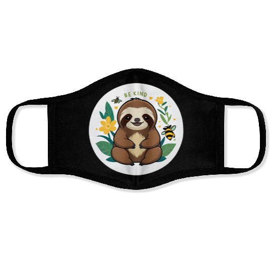 Adorable Sloth with Bee and Flower Motif Face Masks