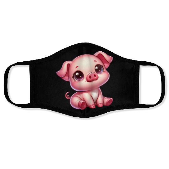 Cute piglet cartoon farm kawaii agriculture farmer Face Masks