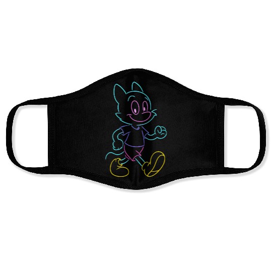 Colorful Neon Cat Running Design Face Masks