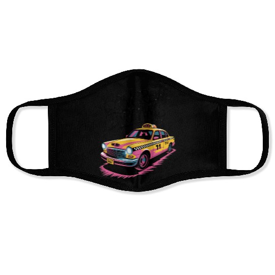 Vibrant Taxi Dreams Illustration Face Masks