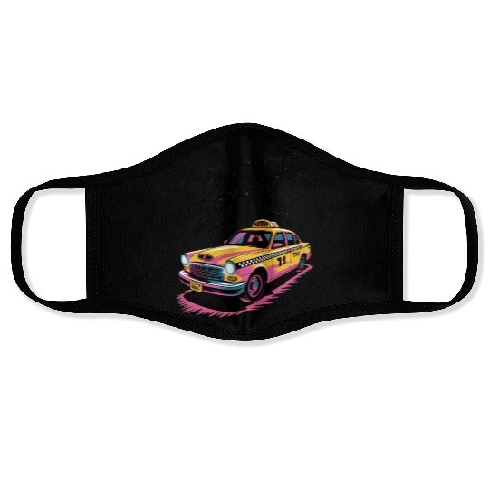 Vibrant Taxi Dreams Illustration Face Masks