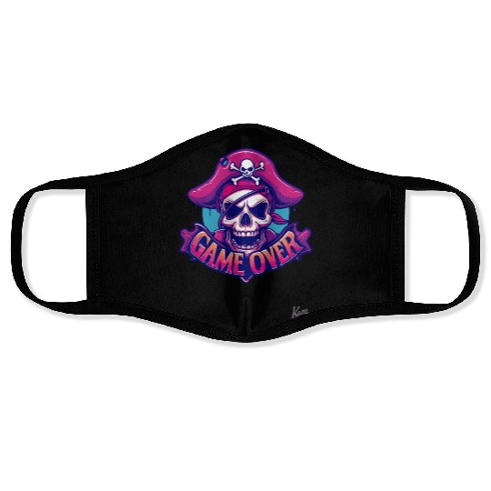 Pirate Skull with Eye Patch and Game Over Banner Face Masks
