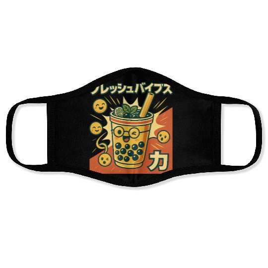 Playful Bubble Tea Illustration Face Masks