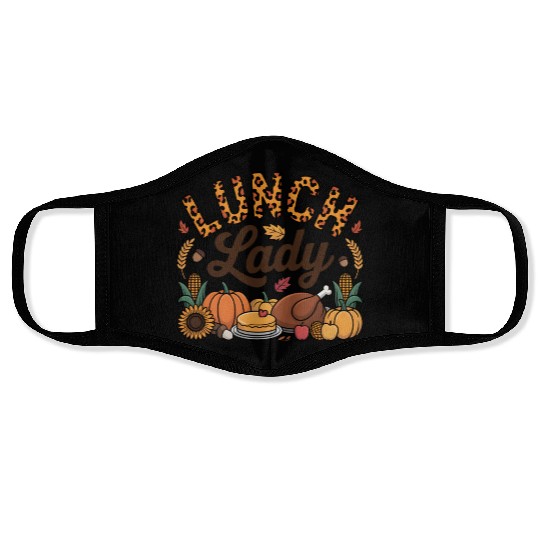 Leopard Fall Autumn Thanksgiving Lunch Lady Face Masks